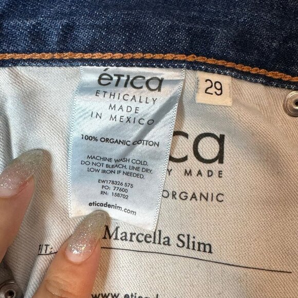 Etica Marcella High Rise Slim Leg Jean Organic Cotton Womens 29 Dark Wash Denim - Picture 9 of 10